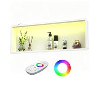Bernkot Douche murale en acier inoxydable avec LED RVB - Niche de douche - Carrelable - Avec télécommande - 90 cm x 30 cm - Blanc