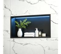 Bernkot Douche murale en acier inoxydable avec LED RVB - Niche de douche - Carrelable - Avec télécommande - 60 x 30 cm - Noir