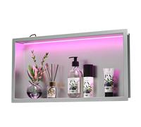 Bernkot Douche murale en acier inoxydable avec LED RVB - Niche de douche - Carrelable - Avec télécommande - 60 x 30 cm - Argenté