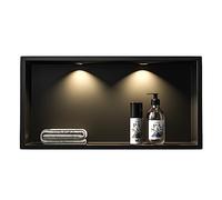 Bernkot Douche murale encastrable en acier inoxydable avec spot LED 60 x 30 cm - Étanche - Pas de carrelage nécessaire - Rangement de salle de bain - Niche - Noir mat