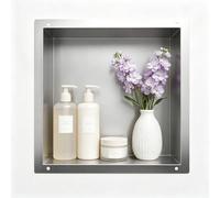 Bernkot Douche niche murale en acier inoxydable, niche étanche avec lumière LED, niche de douche intégrée 30 x 30 x 10 cm, lit simple, rangement intégré dans la salle de douche, brossée