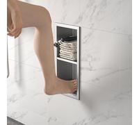 Bernkot Duschnische - Niche murale en acier inoxydable 304 avec étagère brossée - 31 x 12 cm - Pour salle de bain - Repose-pieds avec montage sur le dessus - Pas de carrelage nécessaire