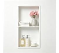 Bernkot Étagère de douche en acier inoxydable, couleur blanche, 60 x 30 cm, ne nécessite pas de carrelage, niche murale, double étagère, niche de douche encastrée pour rangement dans la salle de bain