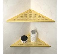 Bernkot Etagere Douche Angle Lot de 2, étagère de douche d'angle en acier inoxydable 304, etagere angle salle de bain 254mm, pour mur carrelé, sans perçage, Golden