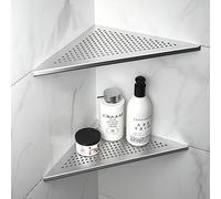 Bernkot Etagere Douche Angle Lot de 2, étagère de Douche d'angle en Acier Inoxydable 304, Etagere Angle Salle de Bain 305mm, pour Mur carrelé, sans perçage, Argenté