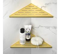 Bernkot Etagere Douche Angle Lot de 2, étagère de Douche d'angle en Acier Inoxydable 304, Etagere Angle Salle de Bain pour Mur carrelé, sans perçage, Golden, 254mm