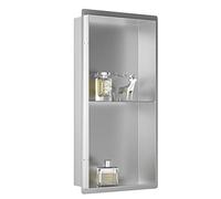 Bernkot Niche de douche en acier inoxydable, 30 × 60 cm, pas besoin de carrelage, niche murale, double étagère, étagère de douche encastrée pour salle de bain, savon, shampooing, brossé