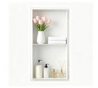 Bernkot Niche de douche en acier inoxydable 60 × 30 × 10 cm, avec doubles étagères, pas de carrelage nécessaire, niche murale pour rangement de salle de bain, montage encastré, blanc