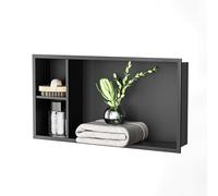 Bernkot Niche de Douche en Acier Inoxydable - 60 x 30 x 10 cm - Pas de carrelage nécessaire - Double étagères murales - Étagère de Douche encastrée pour Rangement de Salle de Bain - Noir, Style 2