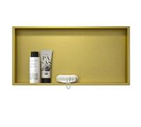 Bernkot Niche de douche en acier inoxydable 60 x 30 x 10 cm pour mur, rangement pliable pour salle de bain, or