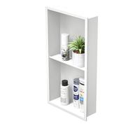 Bernkot Niche de Douche en Acier Inoxydable, 61 x 30,5 cm, Blanc, Pas Besoin de carrelage, Niche Murale, Double étagère, étagère de Douche encastrée pour Rangement de Salle de Bain