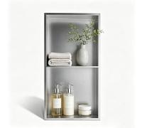 Bernkot Niche de douche en acier inoxydable argenté 60 x 30 cm Pas besoin de carrelage - Double étagère murale - Niche de douche encastrée pour rangement dans la salle de bain - Montage en
