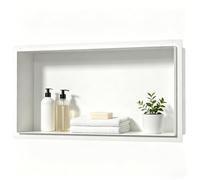 Bernkot Niche de Douche en Acier Inoxydable Blanc 60 cm × 30 cm × 10 cm, Sans Carrelage Nécessaire, Rangement Salle de Bain, Encastrée, Sans Bordure, Montage
