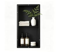 Bernkot Niche de douche en acier inoxydable brossé, 60 × 30 × 10 cm, avec doubles étagères, pas de carrelage nécessaire, niche murale pour rangement de salle de bain, montage encastré, noir