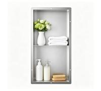 Bernkot Niche de douche en acier inoxydable brossé, 60 × 30 × 10 cm, avec doubles étagères, pas de carrelage nécessaire, niche murale pour rangement de salle de bain, montage encastré, argenté