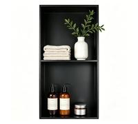 Bernkot Niche de douche en acier inoxydable noir 60 x 30 cm Pas besoin de carrelage - Double étagère murale - Niche de douche encastrée pour rangement dans la salle de bain - Montage en superstructure