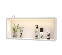 Bernkot Niche de douche murale en acier inoxydable avec LED, 75 cm x 30 cm, blanc