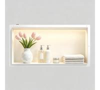 Bernkot Niche de Douche Murale en Acier Inoxydable avec Lumière LED, Étanche, 60 x 30 x 10 cm, Rangement Intégré pour Salle de Bain, Blanche
