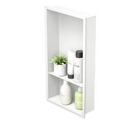 Bernkot Niche murale en acier inoxydable 304 - Blanche - 60 x 30 cm - Double étagères - Douche encastrée pour le rangement de salle de bain - Pas de carrelage nécessaire - Niche sur montage