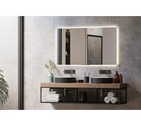 BERNSTEIN - Armoire de toilette à glace miroir salle de bain suspendu éclairage LED dimmable 120x70x12cm 2 portes & double prise intérieure - UP7012