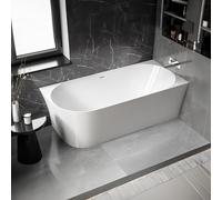 BERNSTEIN - Baignoire d'angle semi-îlot Blanc brillant design Acrylique + Bonde et trop plein, 200L, Montage à droite - 150x78x60cm (lxLxH) - NOVA SLIM LINE