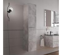 BERNSTEIN - Meuble Colonne Armoire suspendue Gris béton salle de bain MDF 35x170x35cm 2 portes charnières gauche/droite, Livrée assemblée - AVA