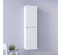 BERNSTEIN - Meuble Colonne Armoire suspendue salle de bain MDF Blanc brillant 2 portes 150x40x30cm, charnières à droite, Livrée assemblée - A1000