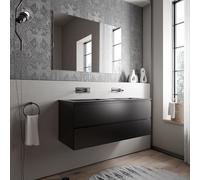 BERNSTEIN - Meuble double vasque suspendu salle de bain MDF Noir mat, 2 lavabos fonte minérale Noir mat, sans trou robinet - 120x46x50cm - AVA BRUXELLES