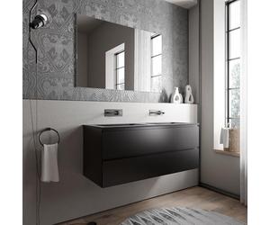 BERNSTEIN - Meuble double vasque suspendu salle de bain MDF Noir mat, 2 lavabos fonte minérale Noir mat, sans trou robinet - 120x46x50cm - AVA BRUXELLES