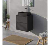 BERNSTEIN - Meuble sous vasque suspendu salle de bain MDF Anthracite mat, plan vasque Anthracite mat, tiroirs passe-main pivotants - 60x46x62cm - VIREO
