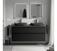 BERNSTEIN - Meuble sous vasque suspendu salle de bain MDF Noir mat, plan vasque Anthracite mat, poignée métal Noir mat - 140x46x62cm - LAVOA