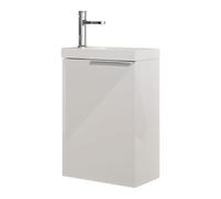 BERNSTEIN - Meuble vasque lave-main suspendu MDF Blanc brillant 40x22x55cm, lavabo Céramique Blanc + trou robinet + poignée métal Chrome - TIM40