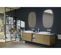 BERNSTEIN - Meuble vasque suspendu salle de bain MDF Chêne, lavabo Céramique Blanc mat + trous robinet + 2 tiroirs - 190x45x52cm - INALCO 1900