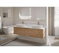 BERNSTEIN - Meuble vasque suspendu salle de bain MDF Chêne, lavabo Fonte minérale Blanc mat + 3 tiroirs coulissants- 190x45x52cm - INALCO 1900