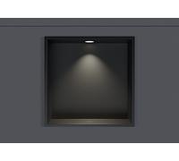 BERNSTEIN - Niche Murale Douche à Rebord Noire 30x30x10cm Acier Inoxydable étagère encastrée Salle de Bain + 1 Spot LED Noir Mat, Anti-Rouille, étanche, Installation Facile - NT303010X