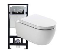 BERNSTEIN - Pack Toilettes WC suspendu blanc + Bâti support G3004A, cuvette NT2039 (54,5x36x33cm) avec plaque de déclenchement Modèle 4112 blanc mat
