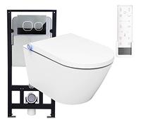 BERNSTEIN - Pack WC japonais + Bâti-support plaque Verre Blanc, Toilettes suspendu lavant céramique + télécommande, jet douche, séchoir air chaud, filtre à odeurs, Chasse 180°, 59x38x38cm - Pro+1102