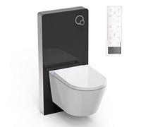 BERNSTEIN - Pack WC japonais Blanc + Module sanitaire Noir, Toilettes suspendu lavant céramique + télécommande, jet douche, séchoir air chaud, filtre à odeurs, Chasse d'eau 180°, 59x38x38cm - Pro+1102