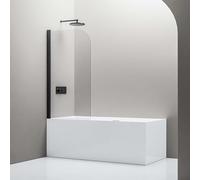 BERNSTEIN - Pare-baignoire 100x140cm Panneau Vitre de Bain 1 Volets Pivotant 180° Verre Anti-Calcaire ESG 6mm Fixation murale réversible, Profilé Noir mat - NT201