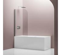 BERNSTEIN - Pare-baignoire 80x140cm Panneau Vitre de Bain 1 Volets Pivotant 180° Verre Anti-Calcaire ESG 6mm Fixation murale réversible, Profilé Chrome - NT201
