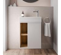 BERNSTEIN - Petit meuble vasque de salle de bain MDF avec lavabo céramique, charnière à droite - Garantie 5 ans- 48,7x24,3x58,5cm - Blanc mat - BELDIVO