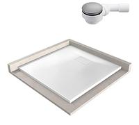 BERNSTEIN - Receveur de douche rectangulaire 80x100x3,7cm Blanc Bac douche + Bonde type B verre-résine SMC antidérapant, Pente + Drain inclus, Résistant & Durable - série GT