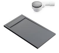 BERNSTEIN - Receveur de douche rectangulaire Gris Béton 140x80x4,5cm Bac douche Fonte minérale antidérapant + Bonde type B, Pente & Couvercle, Résistant & Durable - NEW YORK