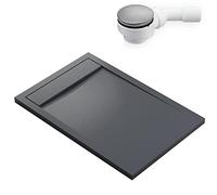 BERNSTEIN - Receveur de douche rectangulaire Gris Mat 80x120x4,5cm Bac douche Fonte minérale antidérapant + Bonde type B, Pente & Couvercle, Résistant & Durable - NEW YORK