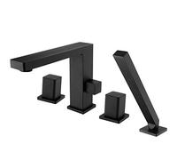 BERNSTEIN - Robinet Mélangeur 4 trous Baignoire Laiton Noir mat 34x16cm, Bec Cascade, Levier monocommande, Douchette, Flexible 1,5m, inverseur, Cartouche céramique - 6081B
