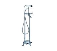 BERNSTEIN - Robinet mitigeur de baignoire, Robinet de bain sur pied rond en laiton design rétro et esthétique avec douchette - 103x30x30cm - Chrome - flexible 1,5m, faible bruit, 2 robinets - 1414
