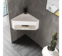 BERNSTEIN - Vasque Lavabo d'Angle suspendu Blanc mat 50x50x28cm Fonte minérale Lave main mural + Ecoulement central - Design, Robuste & Durable - TWG70