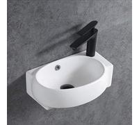 BERNSTEIN - Vasque Lavabo Ovale suspendu Blanc brillant 42x28x15cm Céramique Lave main mural + Bonde pop-up cache Blanc - Design, Robuste & Durable - KW198