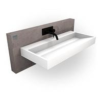 BERNSTEIN - Vasque Lavabo Rectangulaire à poser/suspendre Blanc mat 120x46x15cm Lave main Marbre coulé + Cache bonde sans trou robinet - Design, Robuste & Durable - BS6001