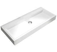 BERNSTEIN - Vasque Lavabo Rectangulaire à poser/suspendre fonte minérale Lave main mural Blanc mat 110x42x13cm + Bonde pop-up chrome - Design, Robuste & Durable - PB2144-1